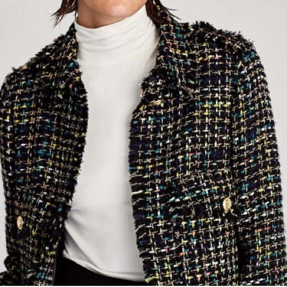 Zara Jackets & Blazers - Zara Tweed Fringe Multicolor Jacket Size Medium